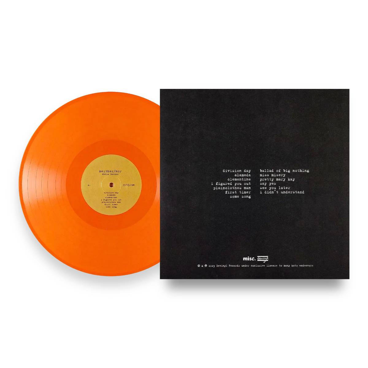 Kevin Devine - Neither/Nor Orange LP - Image 2