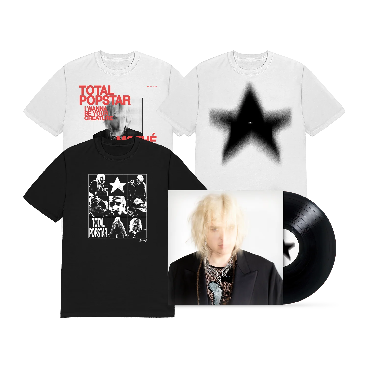 Mothé - Total Popstar Tee (Black) + Claw Tee (White) + Star Tee (White) + Total Popstar Vinyl
