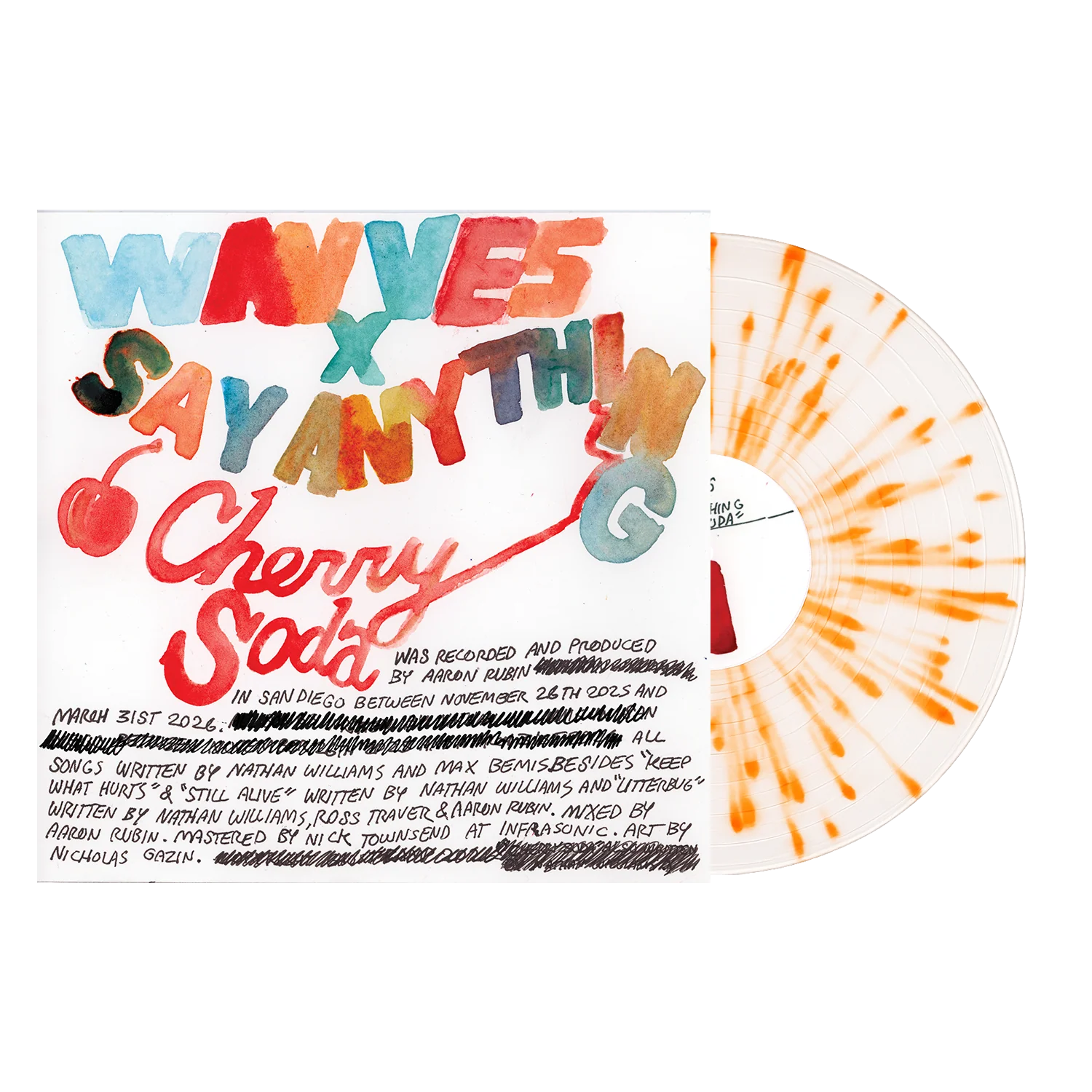 Wavves x Say Anything - Cherry Soda "Milky White & Orange Splatter" 12" Vinyl w/ Signed Print