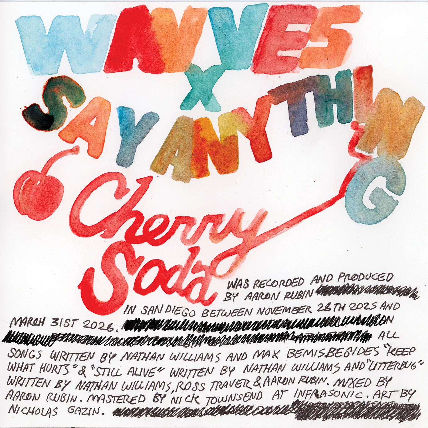 Wavves x Say Anything - Cherry Soda "Milky White & Orange Splatter" 12" Vinyl w/ Signed Print - Image 2